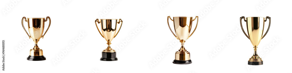 A collection of golden trophies representing victory and achievement, ideal for success-related themes and events. Isolated on transparent background. A collection of golden trophies representing victory and achievement, ideal for success-related themes and events. Isolated on transparent background.