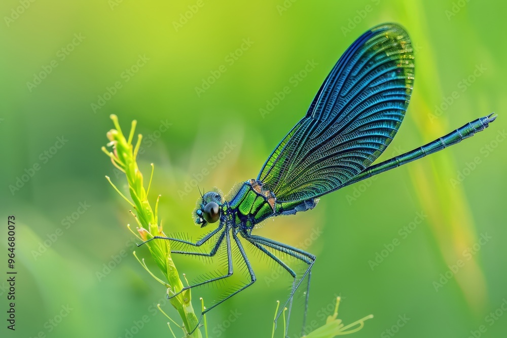 Two Blue Damselflies on a Dew-Covered Leaf. Beautiful simple AI generated image Two Blue Damselflies on a Dew-Covered Leaf. Beautiful simple AI generated image