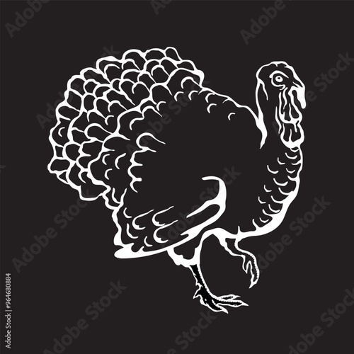 Vector illustration of a turkey in sketch style