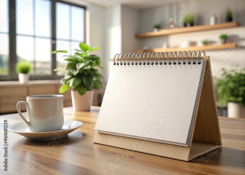 Empty spiral desk calendar 3d mock-up in table home and office Blank 3D table calendar. Office and home decor. Bright minimal background photo for your content