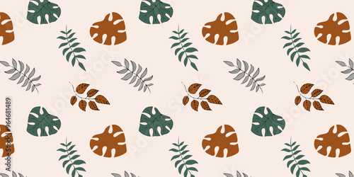 Creative conceptual images of abstract tree leaves, textures in a minimalistic style. Modern design templates for holidays, advertising, brand, bed linen. Ornament, seamless pattern, texture.