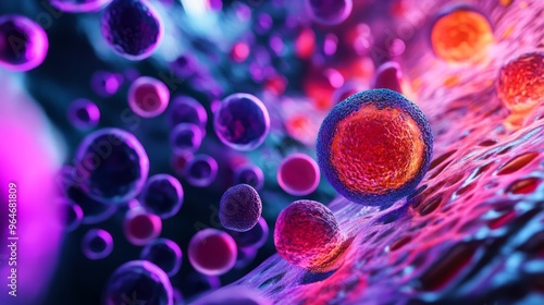 Abstract 3D Render of Cells in Neon Colors