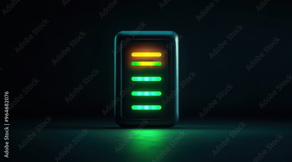A simple illustration of an unlit battery with glowing green charging lights, representing the concept of renewable energy and eco-friendly technology. A simple illustration of an unlit battery with glowing green charging lights, representing the concept of renewable energy and eco-friendly technology.