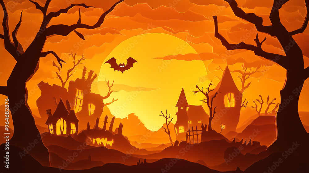 Paper Cut-Out Style Halloween Illustration Background, Playful and Artistic Spooky Design Paper Cut-Out Style Halloween Illustration Background, Playful and Artistic Spooky Design