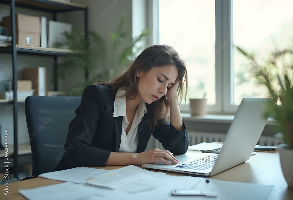 a woman is working on a laptop and she is looking at her laptop a woman is working on a laptop and she is looking at her laptop