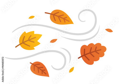Autumn leaves falling in blowing wind. Simple cartoon vector illustration.