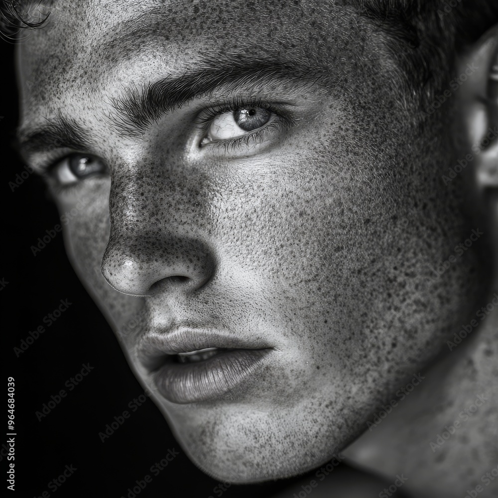 Portrait of a Young White Male With Striking Freckles and Intense Gaze at Dusk Portrait of a Young White Male With Striking Freckles and Intense Gaze at Dusk