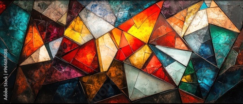 Abstract Geometric Pattern of Cracked and Faded Glass Pieces