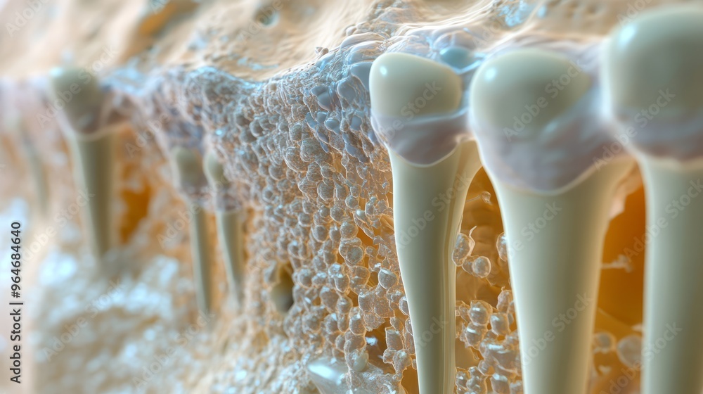 Obraz premium Human Jawbone with Teeth and Bone Marrow Close Up Macro