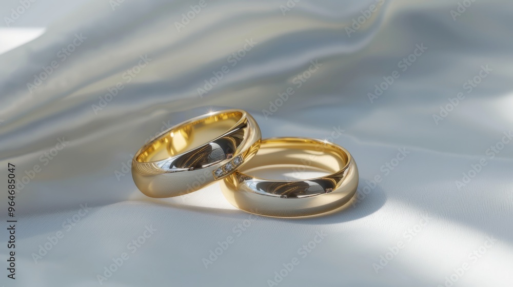 Golden wedding rings on white satin Golden wedding rings on white satin