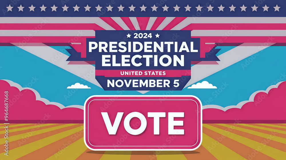 2024 United States of America Presidential Election banner. Election banner Vote 2024 with Patriotic Stars. November 5. Generative AI 2024 United States of America Presidential Election banner. Election banner Vote 2024 with Patriotic Stars. November 5. Generative AI