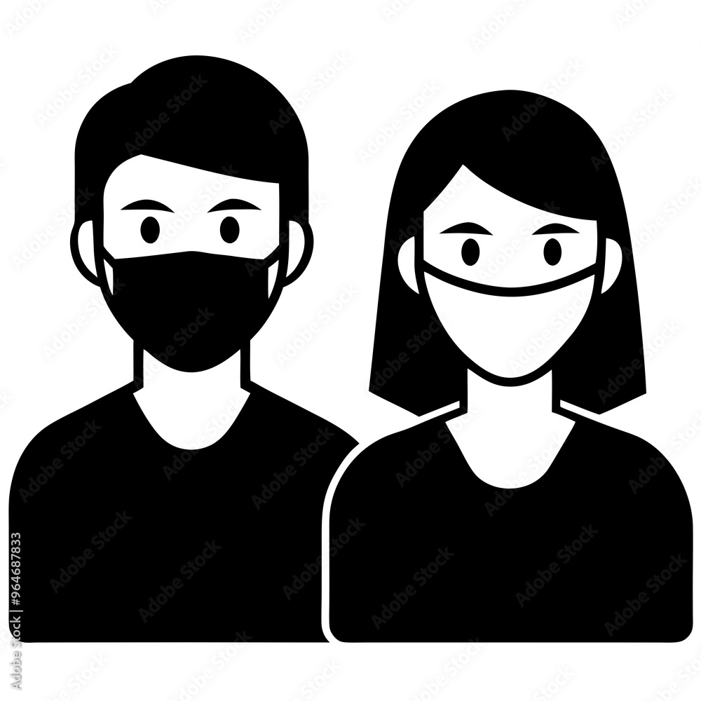 Fototapeta premium Vector Art of People Wearing Medical Masks