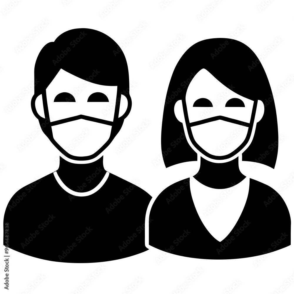 Vector Art of People Wearing Medical Masks Vector Art of People Wearing Medical Masks