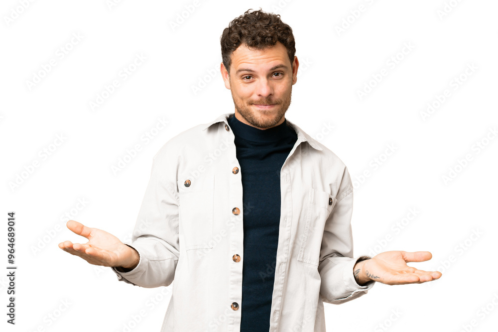 Brazilian man over isolated chroma key background having doubts Brazilian man over isolated chroma key background having doubts