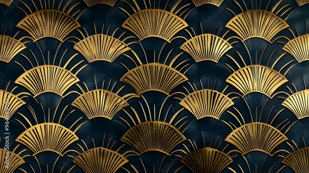 Art Deco Gold Pattern on Navy Blue Background Art Deco Gold Pattern on Navy Blue Background