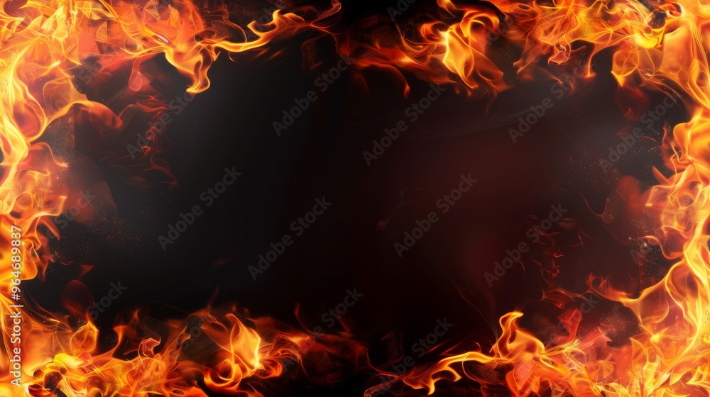 Intense fire border on black background for dramatic effect Intense fire border on black background for dramatic effect