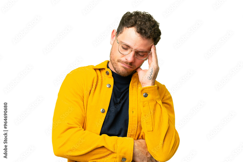 Brazilian man over isolated chroma key background with headache Brazilian man over isolated chroma key background with headache