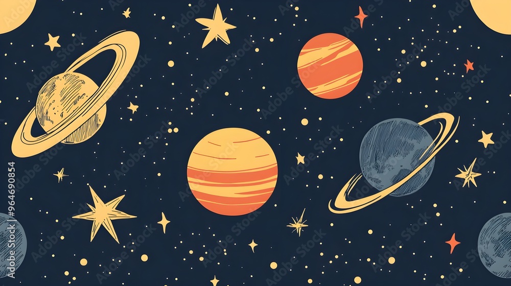 Seamless Space Pattern with Planets and Stars Seamless Space Pattern with Planets and Stars