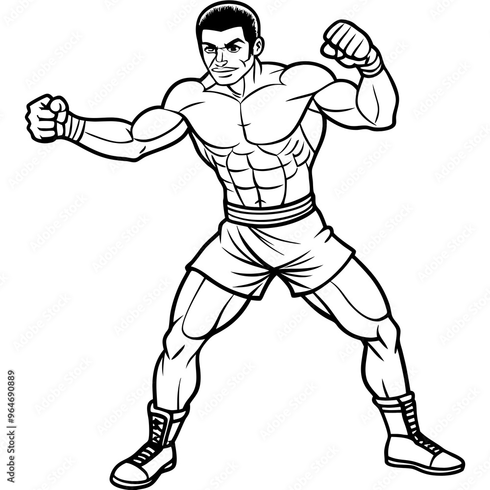Boxer ready to fight on white background. Outline art. Boxer ready to fight on white background. Outline art.