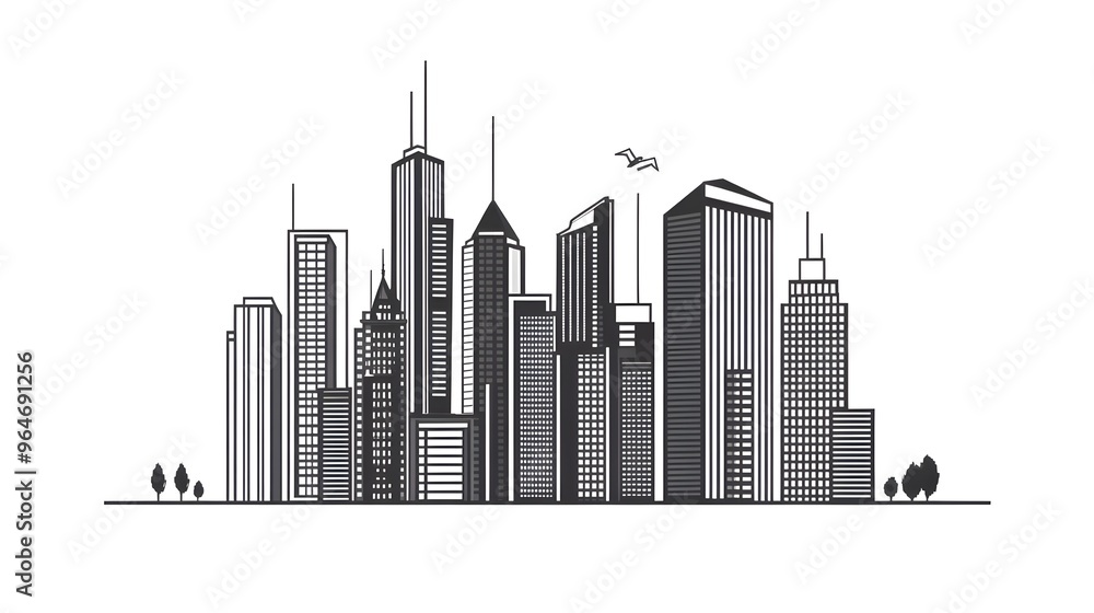 Fototapeta premium Modern Cityscape Skyline Silhouette Illustration