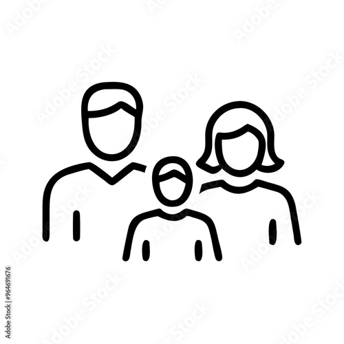  Black icon of a family with mother, father, and child 