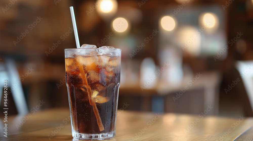 cola drink with ice in glass on the table at cafe cola drink with ice in glass on the table at cafe