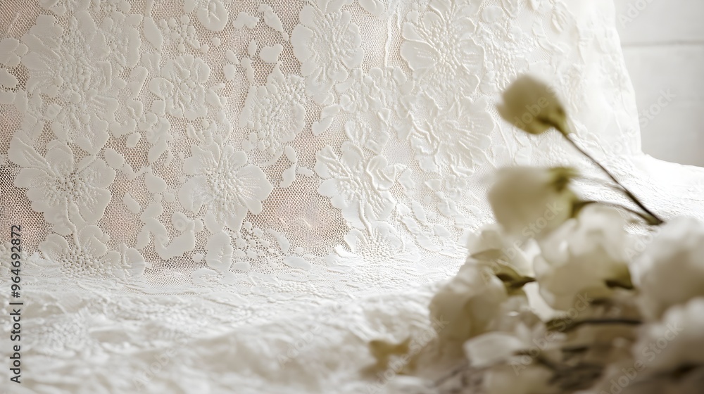 White Floral Lace Fabric Texture Background White Floral Lace Fabric Texture Background