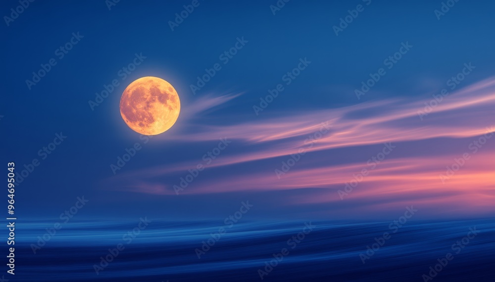 Full moon with soft pink clouds in a twilight sky Full moon with soft pink clouds in a twilight sky