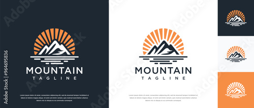 Mountain peak logo design illustration. outdoor adventure icon.