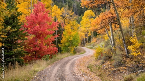 Fall foliage on park trail road