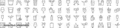 Coffee, Champaign, Wine, Cocktail, Soft Drink Line Icon Collection. Editable Stroke. Perfect for Infographics, Articles, Books, Flyers, Banners