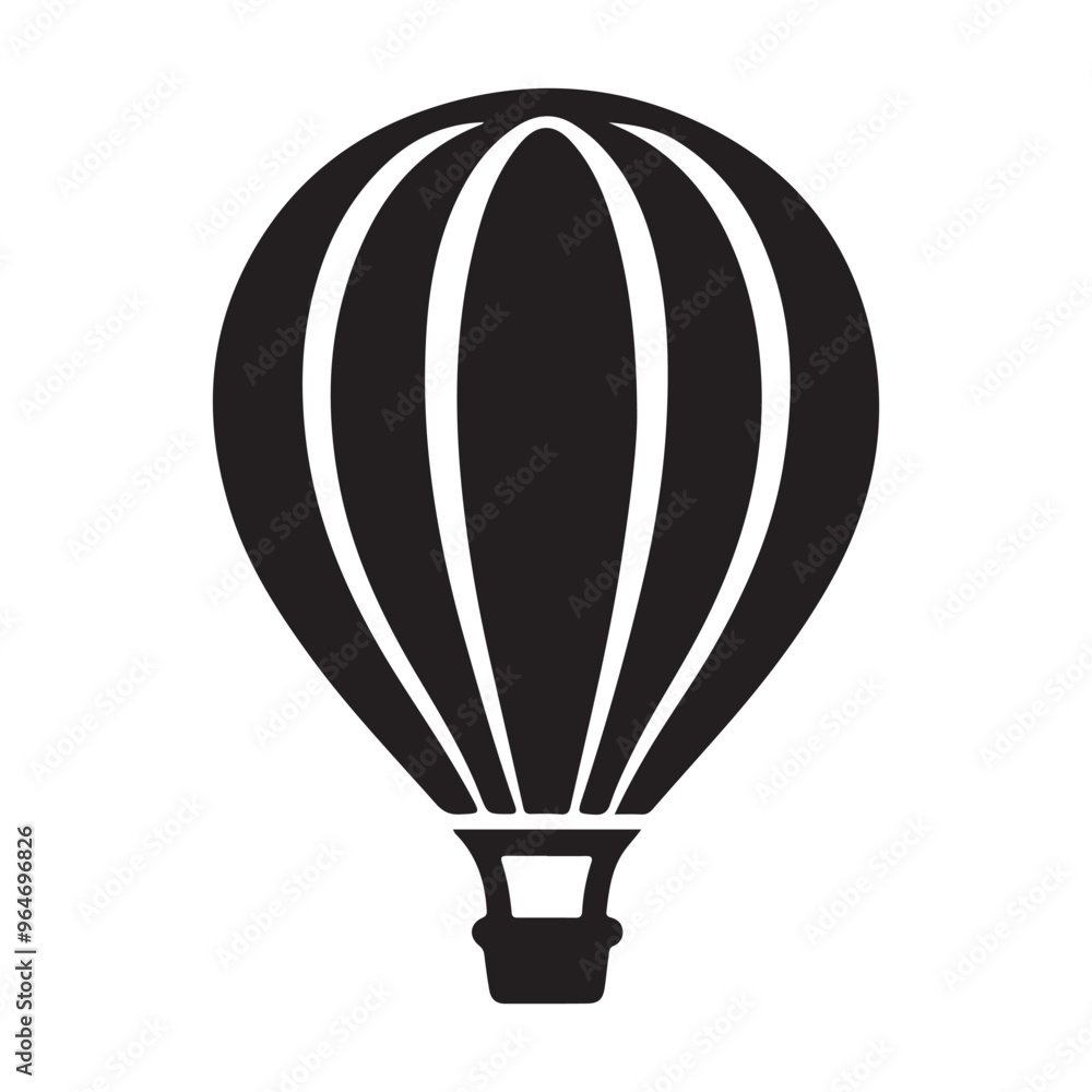 Black Minimalist hot Air Balloon Silhouette Vector Icon on White Background Black Minimalist hot Air Balloon Silhouette Vector Icon on White Background