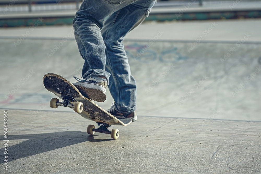 A skateboarder performing an ollie, board and feet in mid-air above the pavement. Beautiful simple AI generated image A skateboarder performing an ollie, board and feet in mid-air above the pavement. Beautiful simple AI generated image