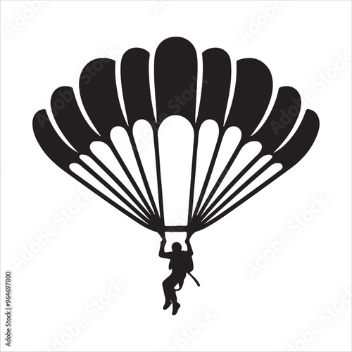 Skydiver in Action: Parachute Silhouette Vector Illustration