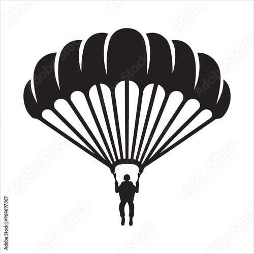 Skydiver in Action: Parachute Silhouette Vector Illustration