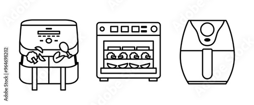 Air fryer black icon set