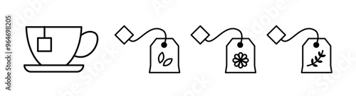 Tea bags and cups icons set