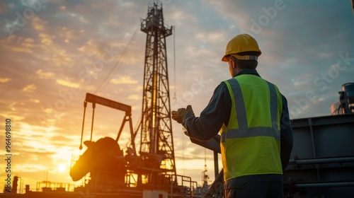 Oil Rig Worker at Sunset