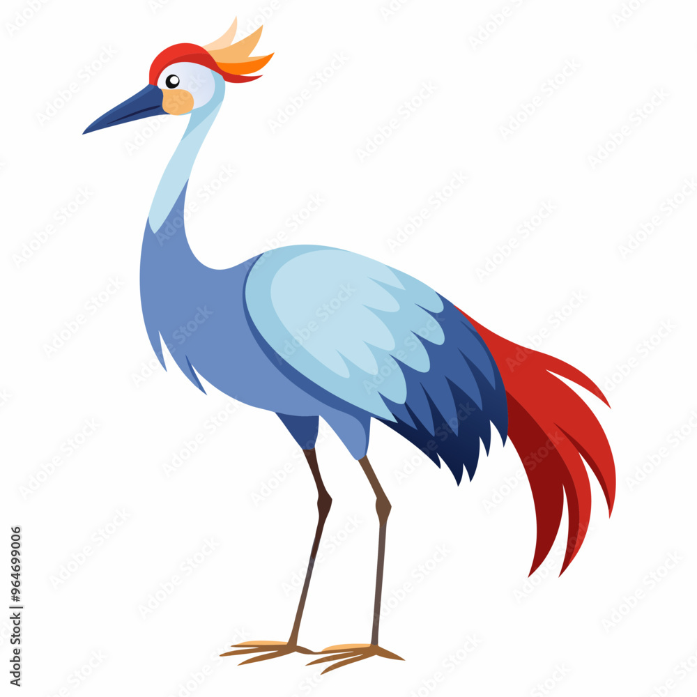 Vibrant Full-Body Crane Vector Art with Bold Lines on White Background Vibrant Full-Body Crane Vector Art with Bold Lines on White Background