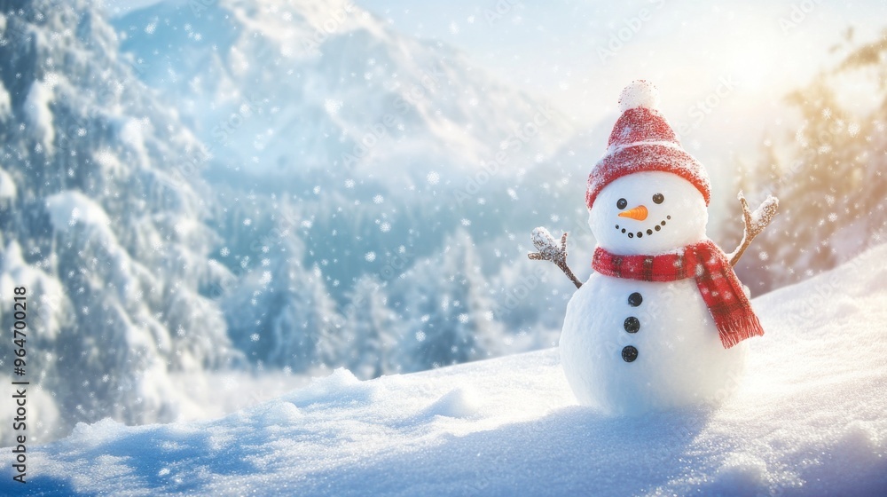Obraz premium Cheerful Snowman in Winter Wonderland