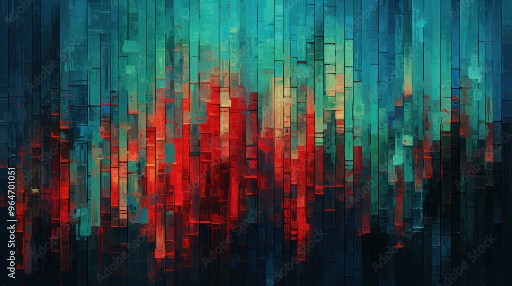 Obraz premium Abstract Digital Glitches Mosaic Pattern Background with Gradient. Vibrant Colors, Pixelated Texture