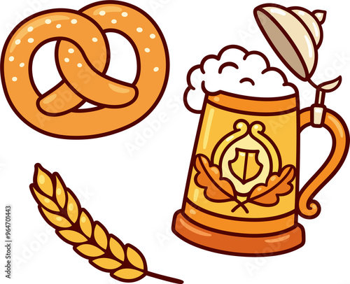 Εκτύπωση καμβά Traditional Oktoberfest stein (beer mug), pretzel and ear of wheat