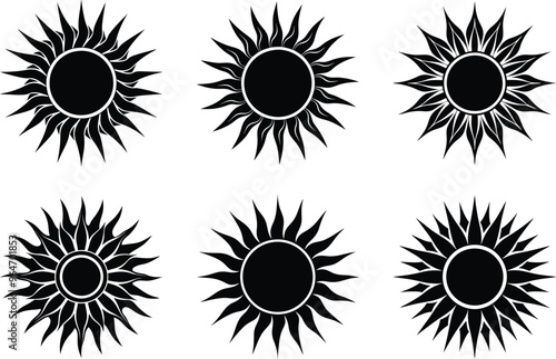 Set of Sun Icon Silhouette Vector Illustration on Transparent Background 