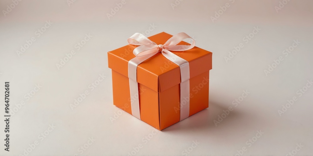 beautiful orange gift box on a pastel white aesthetic background with space for text, concept for Birthday or Christmas or Valentines Day beautiful orange gift box on a pastel white aesthetic background with space for text, concept for Birthday or Christmas or Valentines Day