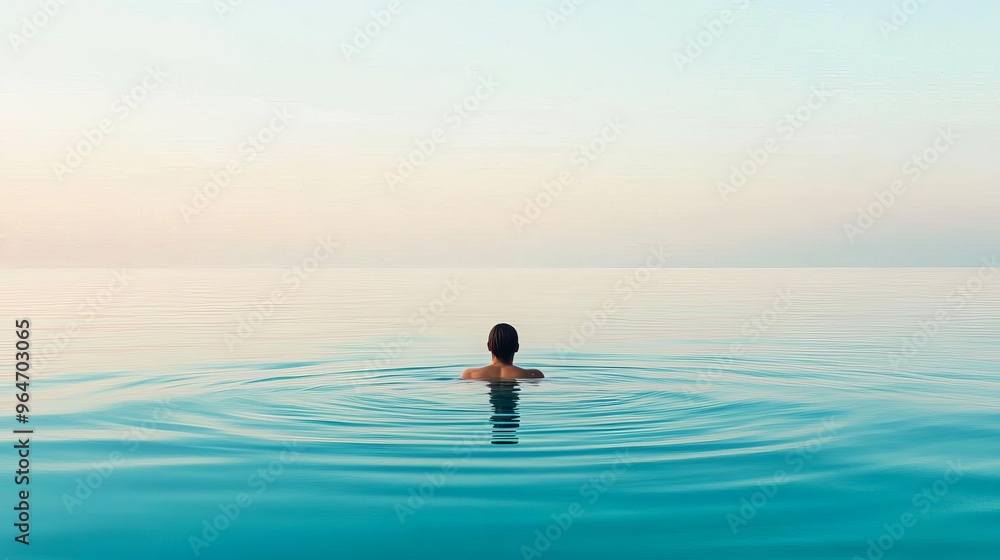 Artistic shot of a person floating in a calm sea, symbolizing relaxation and emotional balance Artistic shot of a person floating in a calm sea, symbolizing relaxation and emotional balance