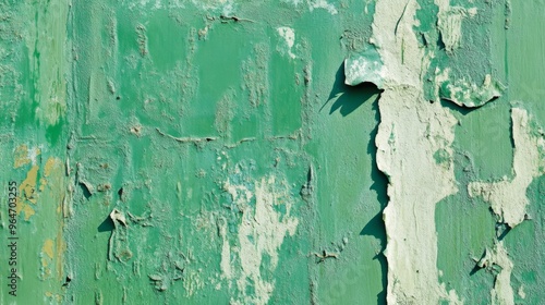 Textured Green Wall with Peeling Paint