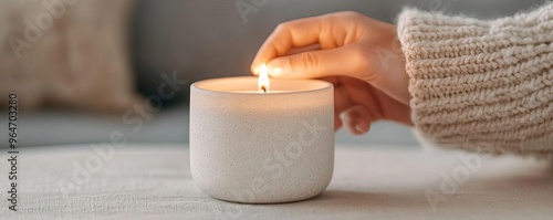 Calm evening scene of someone lighting a candle in a cozy room, promoting a relaxing bedtime ritual