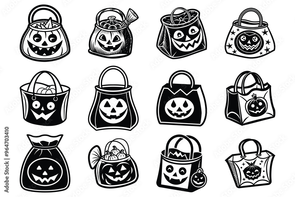 Set of Vector Illustration of Halloween Trick or Treat Bag Icon - Transparent Background Set of Vector Illustration of Halloween Trick or Treat Bag Icon - Transparent Background