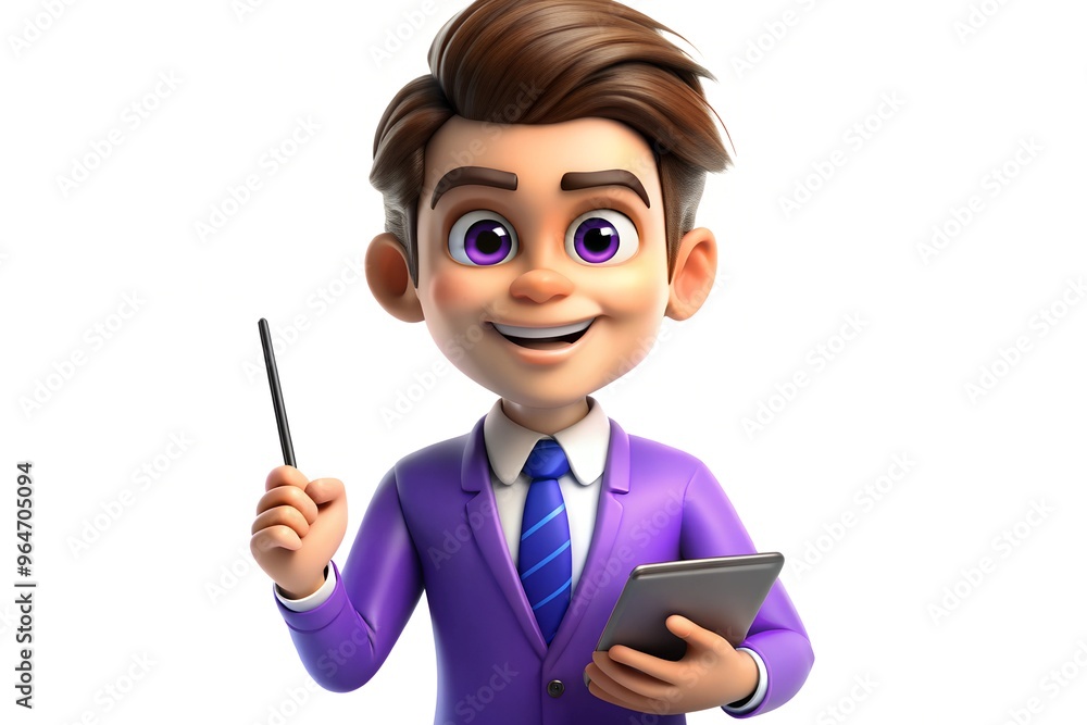 3d cartoon character holding tablet and stylus on white background cartoon illustration 3d cartoon character holding tablet and stylus on white background cartoon illustration