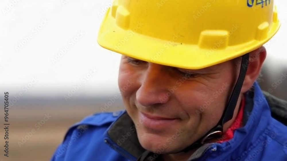 a man wearing a hard hat and blue jacket a man wearing a hard hat and blue jacket